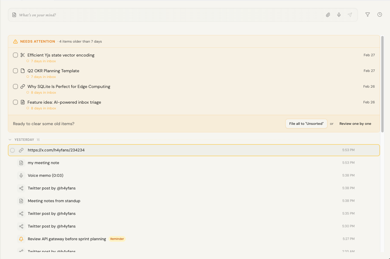 Inbox feature screenshot