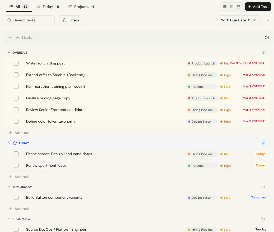 Tasks feature screenshot