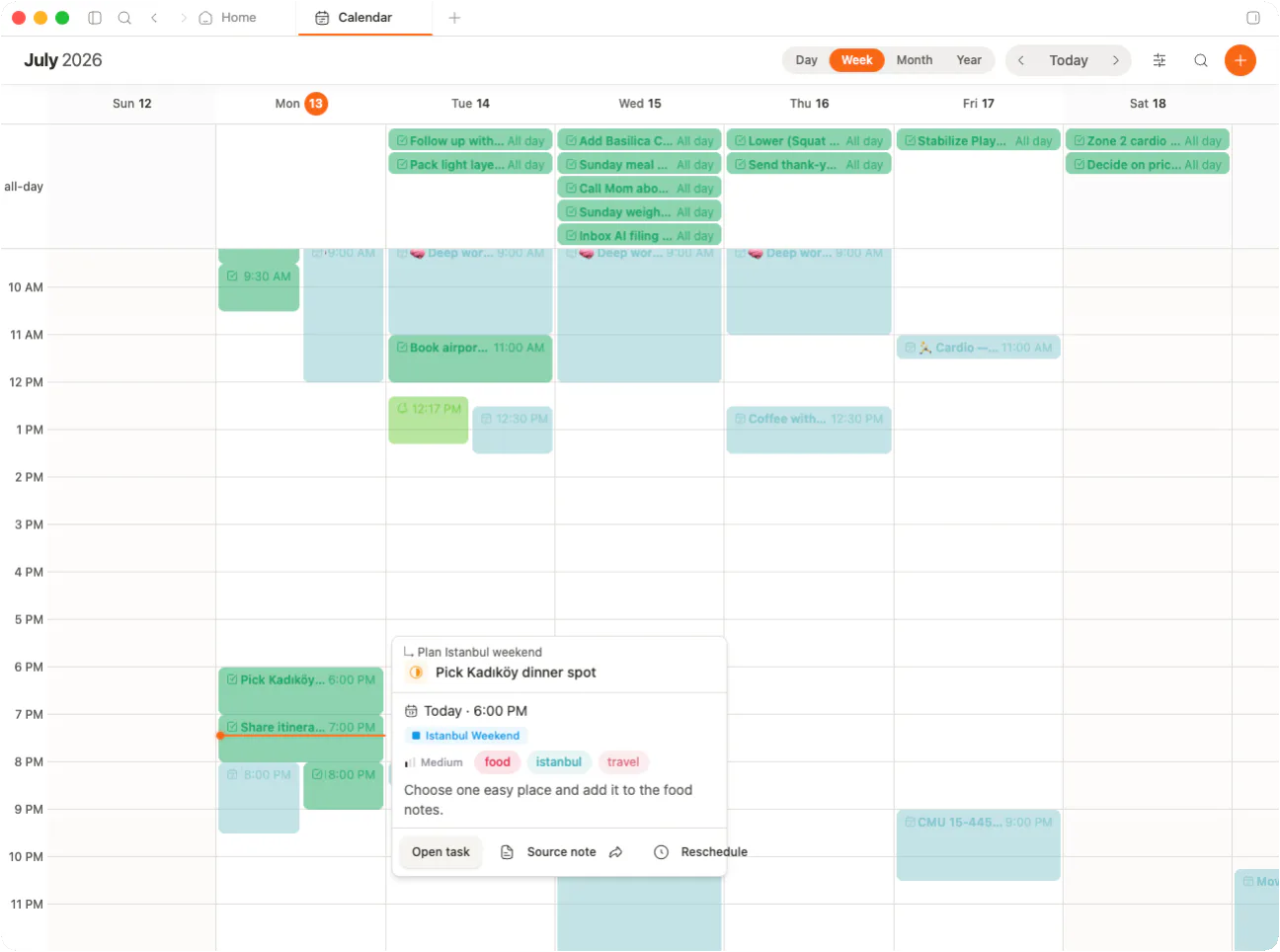 Calendar in MemryNote