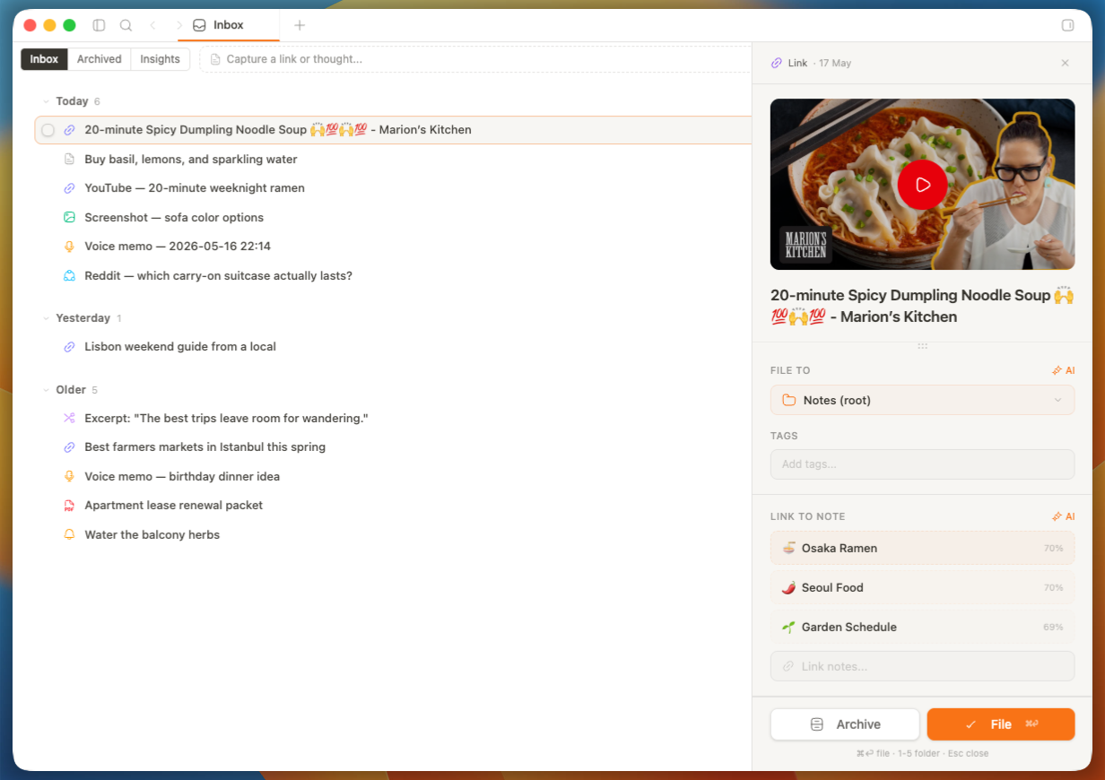 Inbox in MemryNote