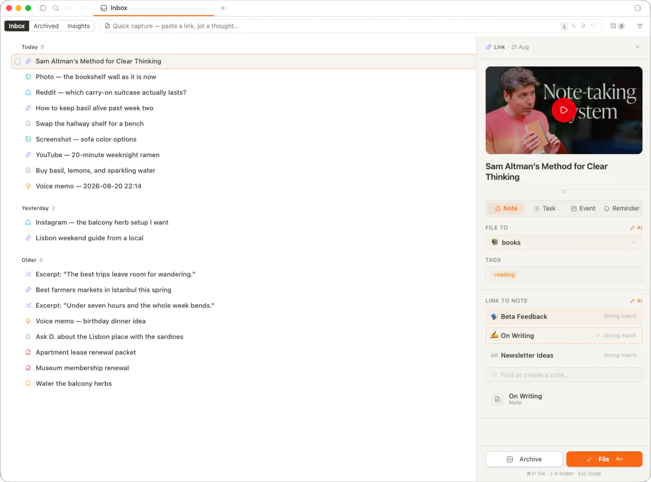 Inbox in MemryNote