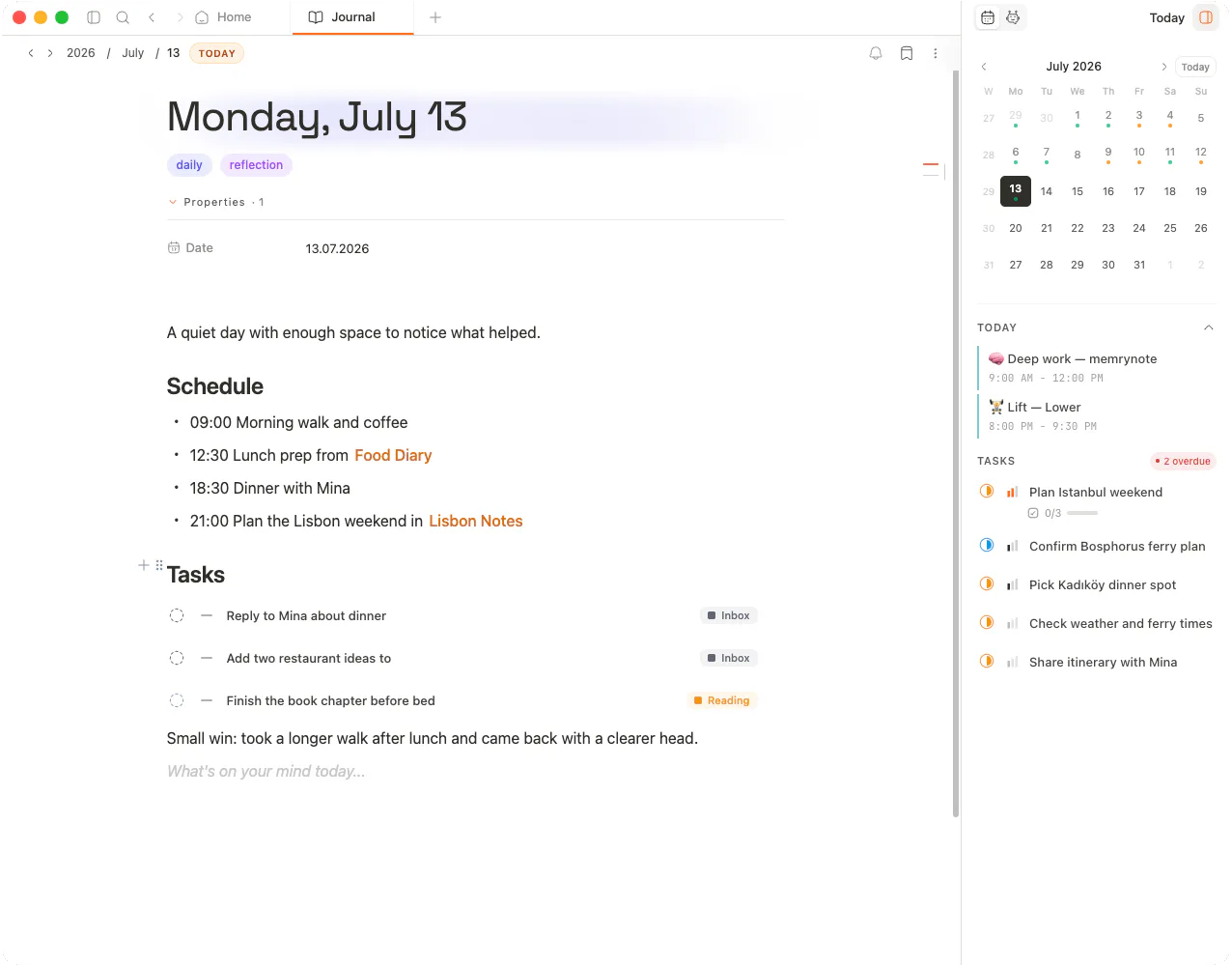 Journal in MemryNote