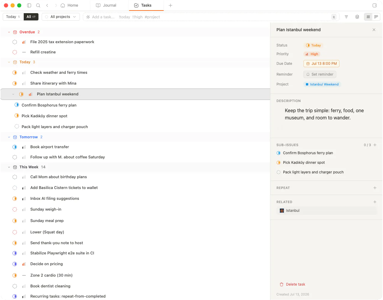 Tasks in MemryNote